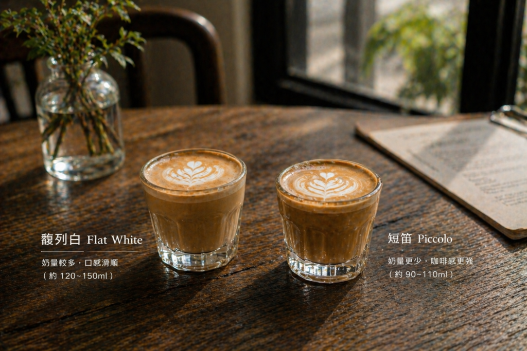 Flat White 與 Piccolo 短笛 咖啡大小與濃度差異