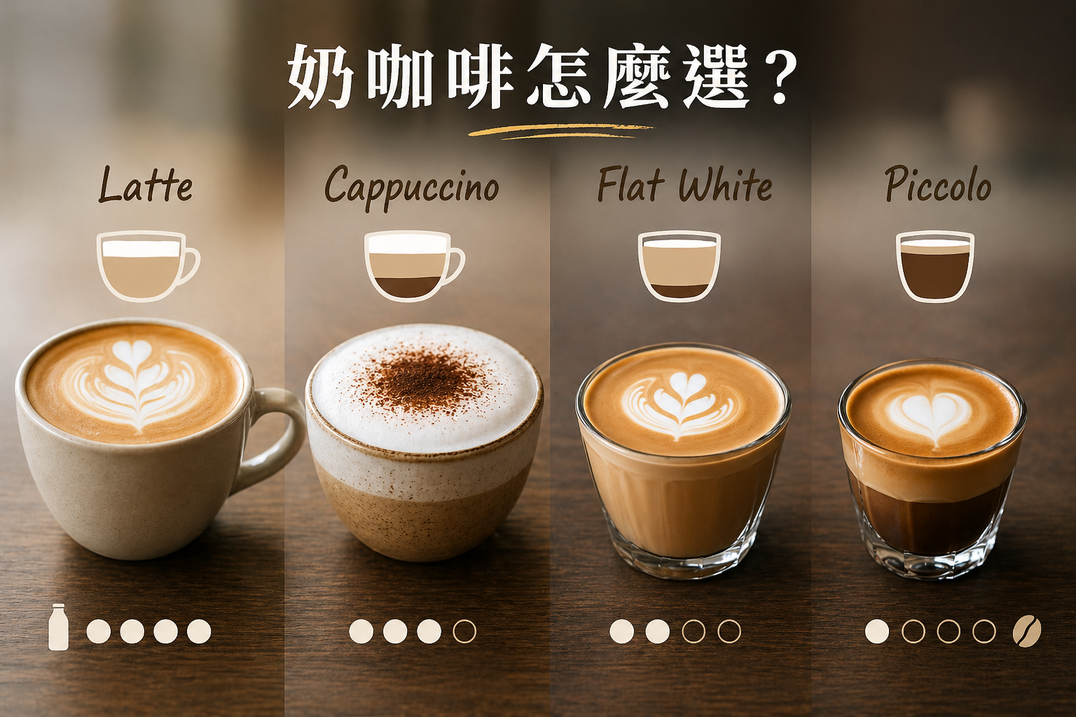 拿鐵 卡布奇諾 馥芮白 短笛 差別 奶咖啡種類比較