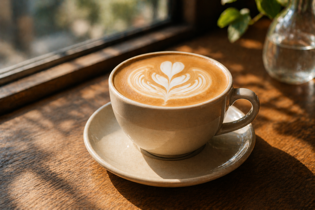 拿鐵咖啡 拉花 窗邊陽光 溫順口感