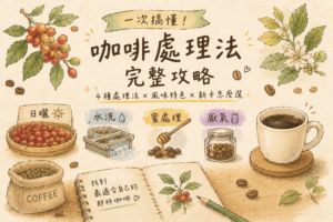 咖啡處理法介紹，包含水洗、日曬、蜜處理與厭氧處理