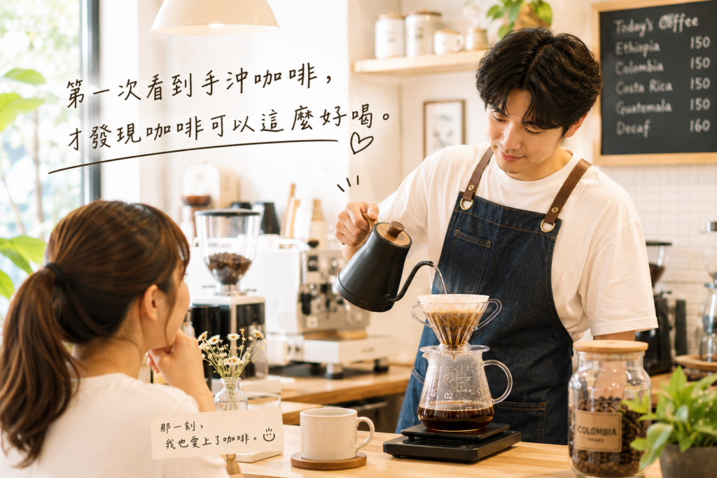 咖啡師在咖啡館內進行手沖咖啡教學