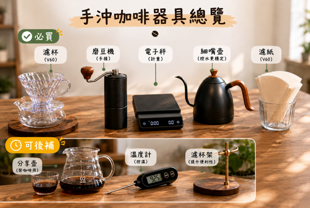 手沖咖啡器具總覽，必買器材與可後補配件整理