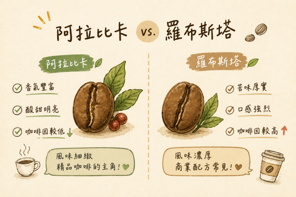 阿拉比卡與羅布斯塔咖啡豆風味及咖啡因含量比較
